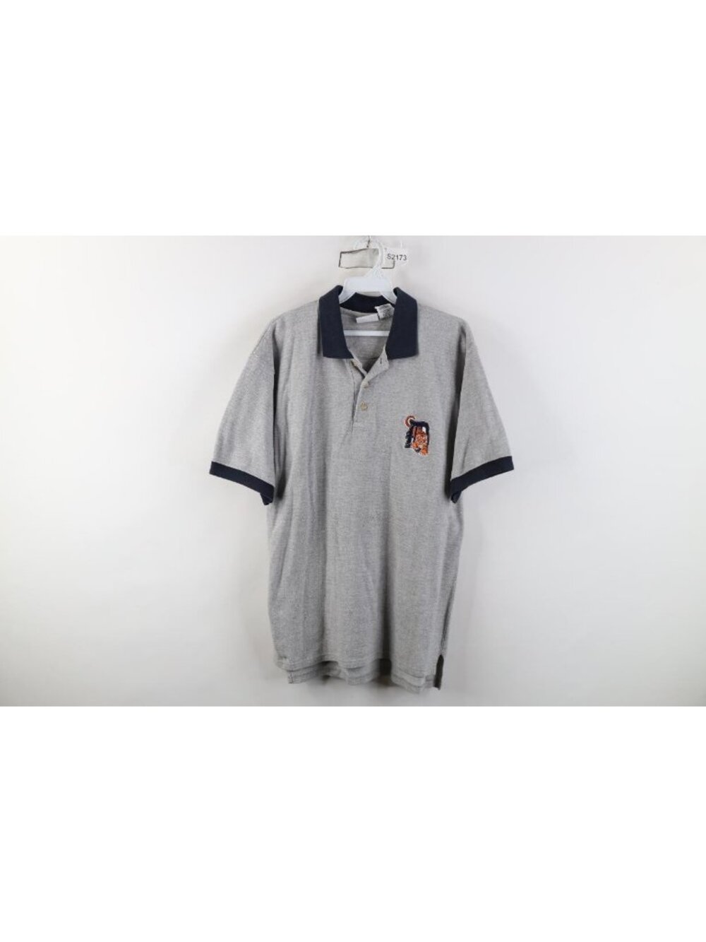 Vintage 90s Mens Medium Detroit Tigers Baseball Collared Golf Polo Shirt Gray